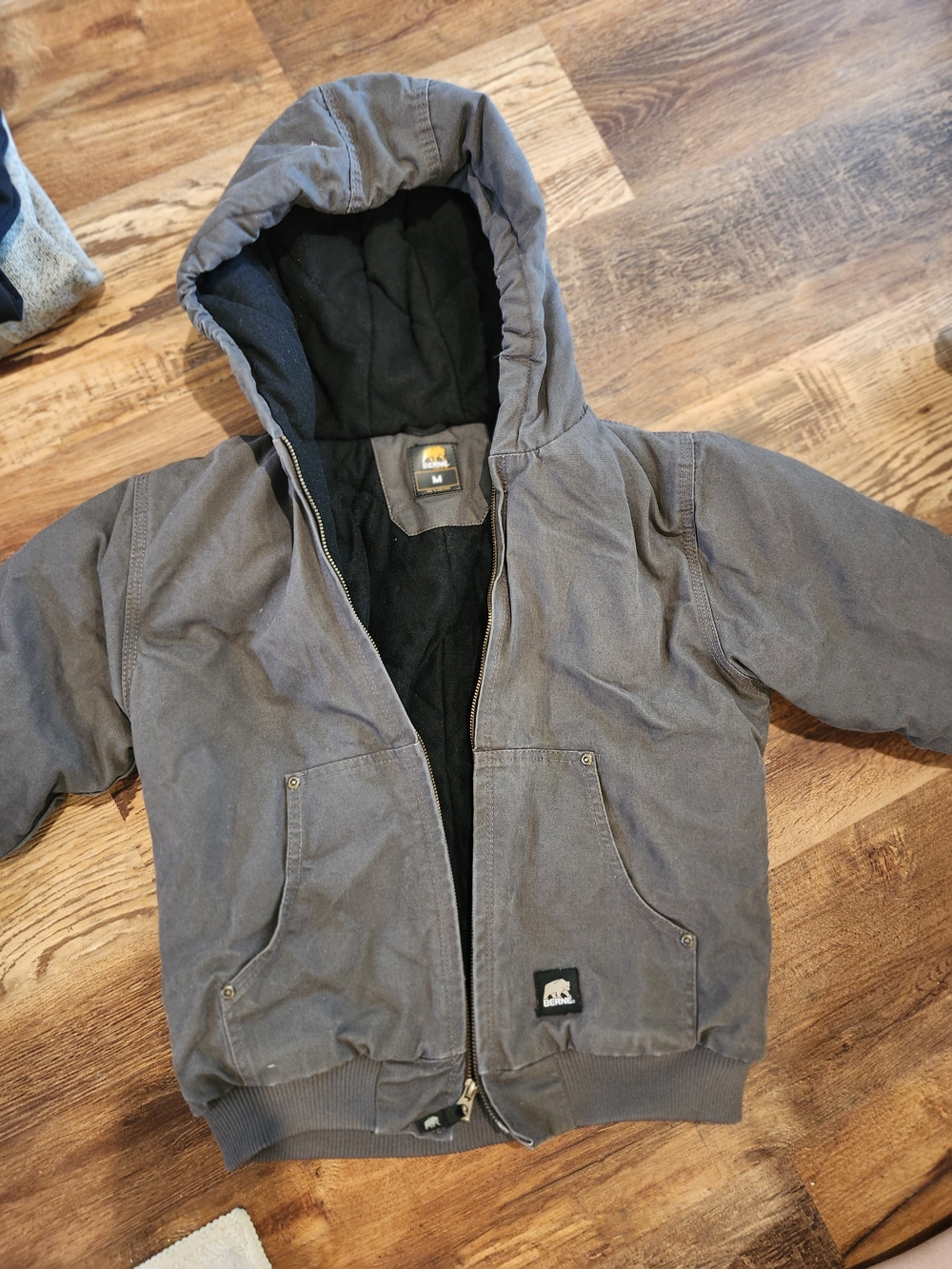 Kids Hooded Jacket-Berne Kids' Softstone Duck Quilt-Lined- Charcoal Gray